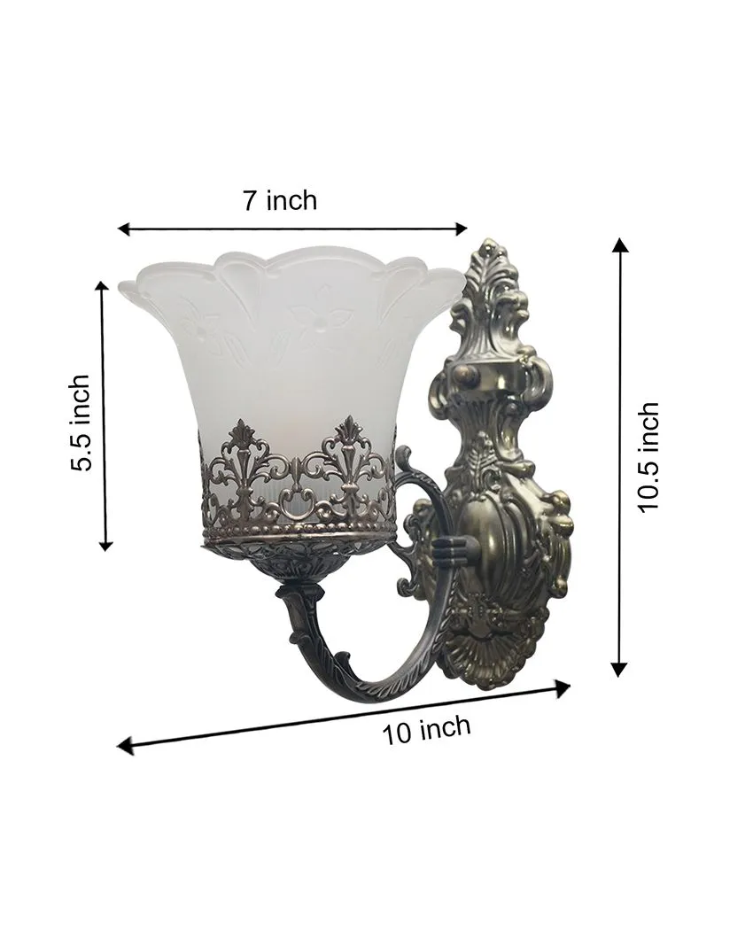 Antique Decorative Tulip Milky Shade Metal Wall Light