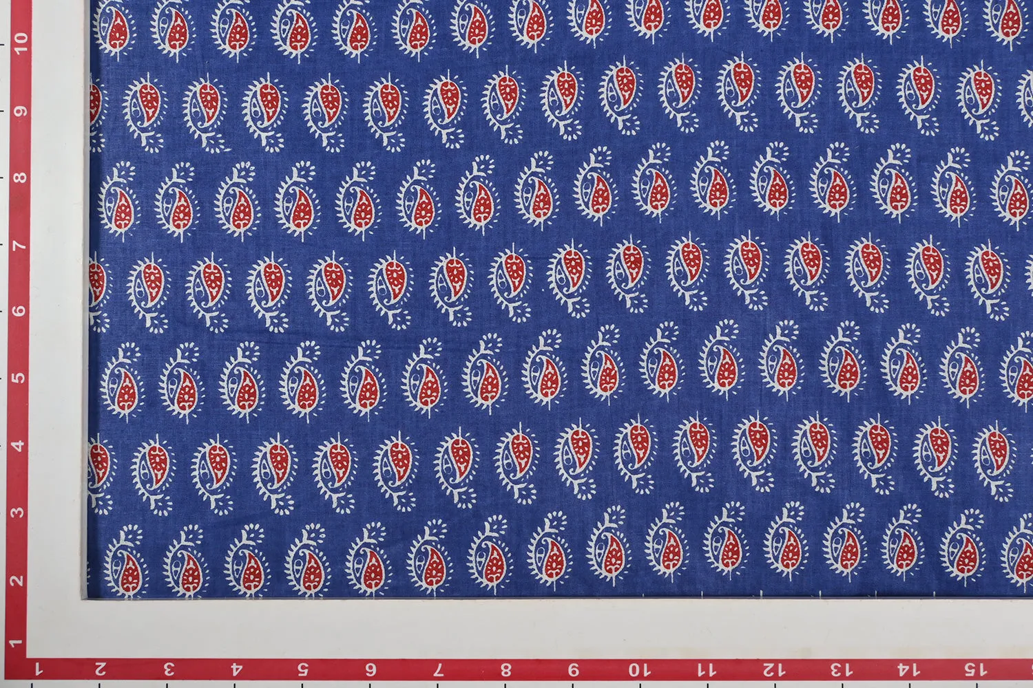 Blue & White Paisley Block Printed Cotton Fabric