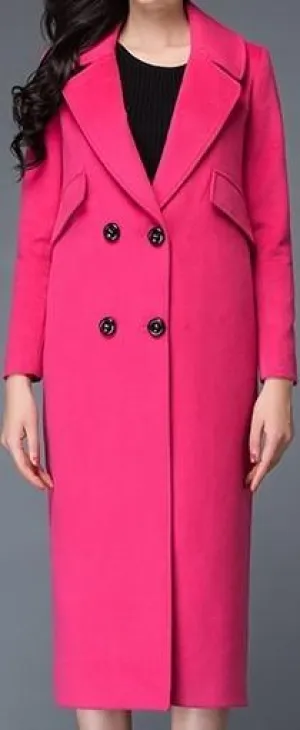 Double-Breasted Wool Coat, Pink