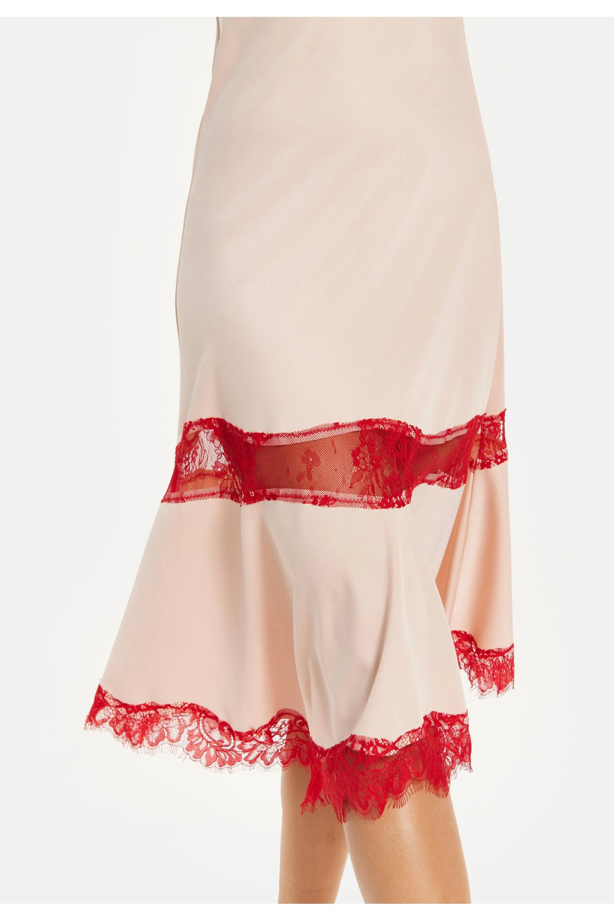 Liquorish Elegant Pink Midi Dress With Lace Details