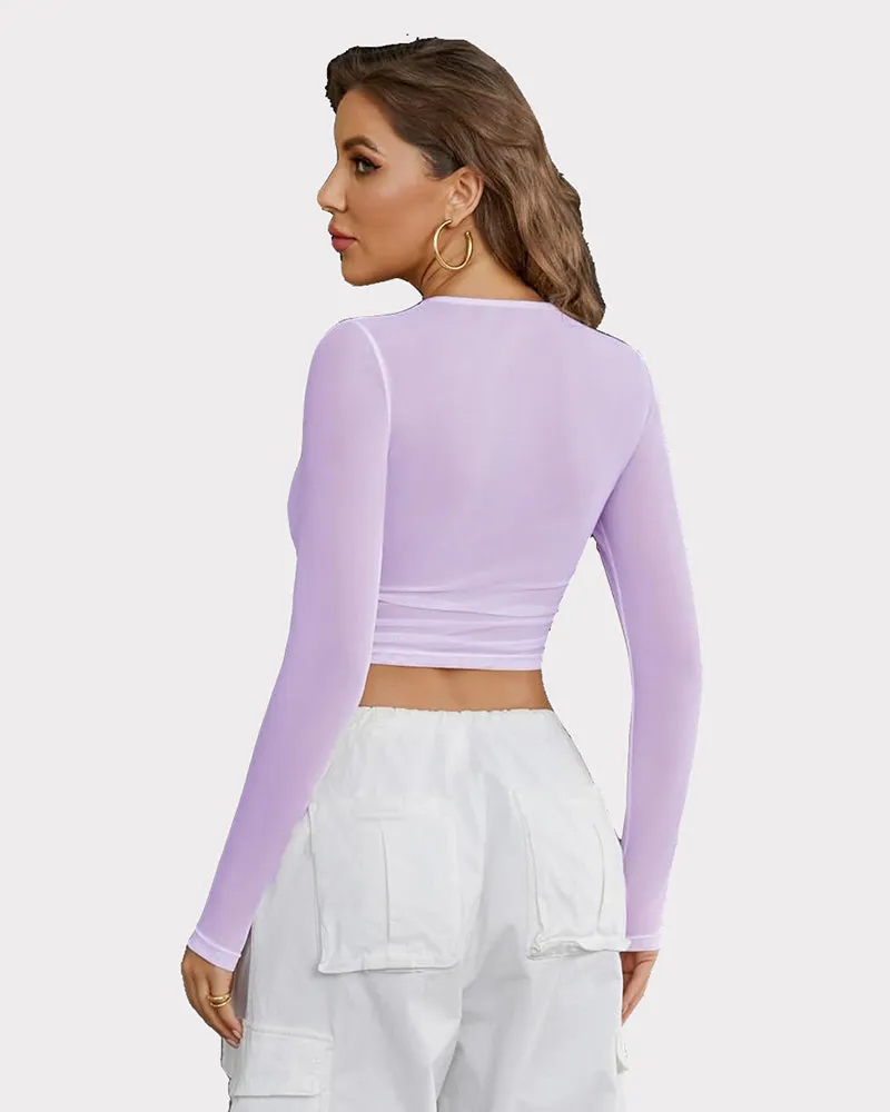 Sheer Mesh Long Sleeve Crop Top